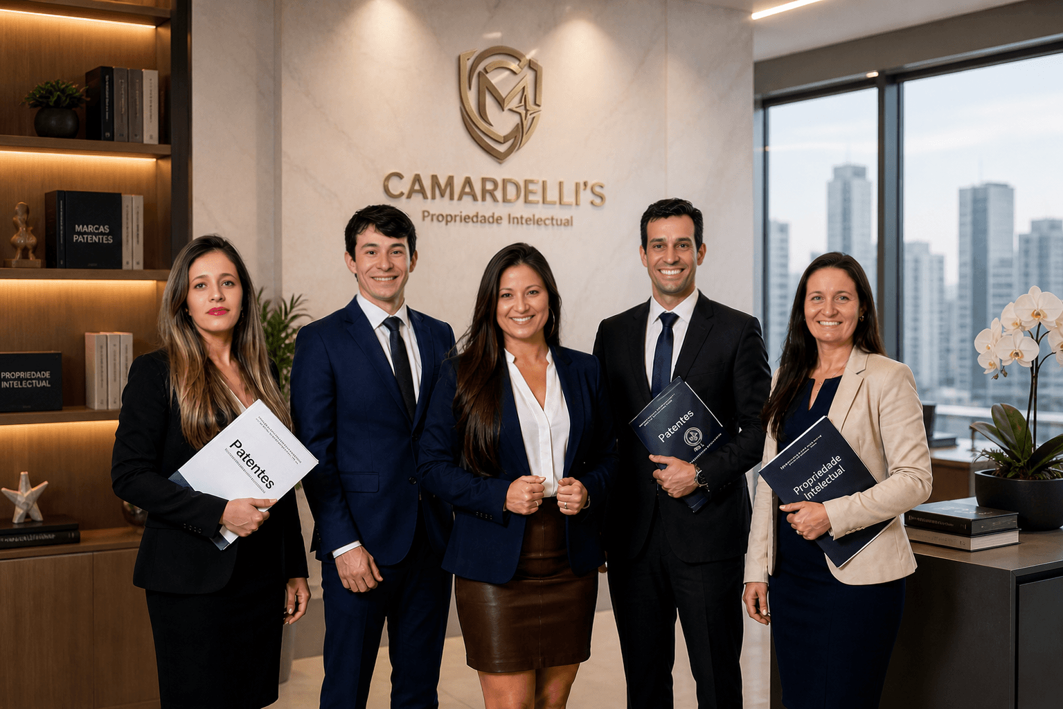 Família Camardelli reunida no escritório